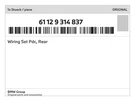 Genuine Bmw Wiring Set Pdc, Rear 61-12-9-314-837 New. Fixed Price $101.59.